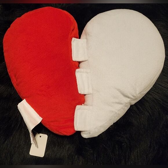 ❤️HOST PICK❤️ Heart Shaped Pillow Red & White Plush with shiny heart accents - Picture 2 of 3